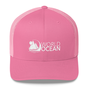 World Ocean embroidered logo mesh trucker hat in pink