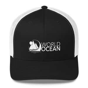 World Ocean embroidered logo mesh trucker hat in black and white